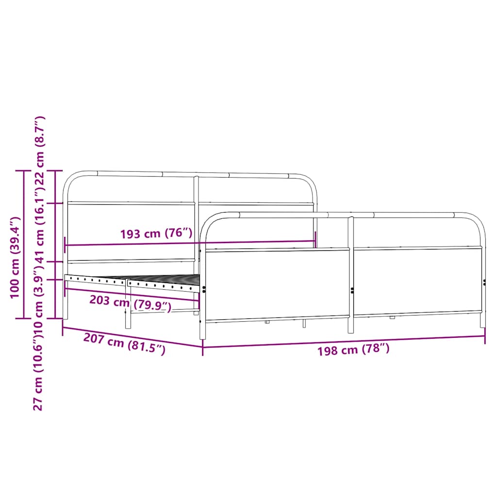 vidaXL Metal Bed Frame without Mattress Smoked Oak 193x203 cm