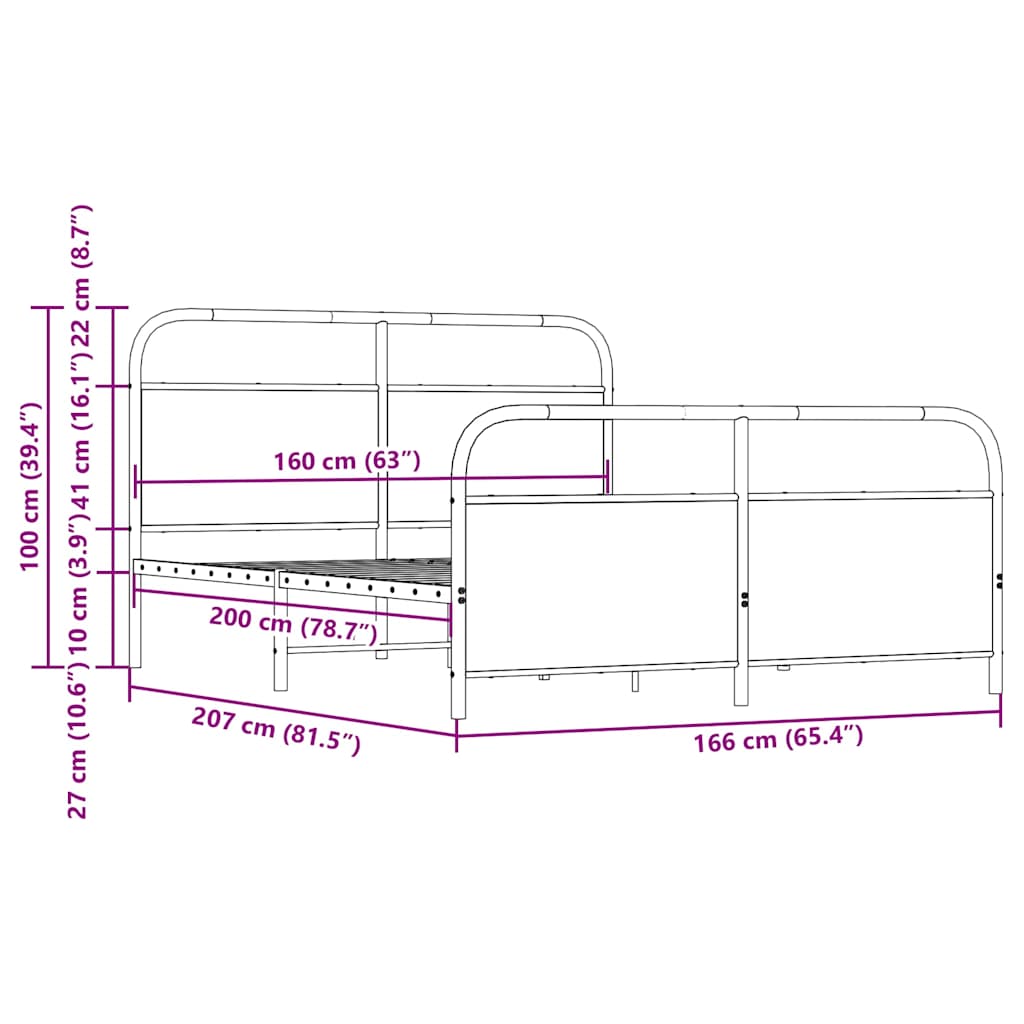 vidaXL Metal Bed Frame without Mattress Sonoma Oak 160x200 cm