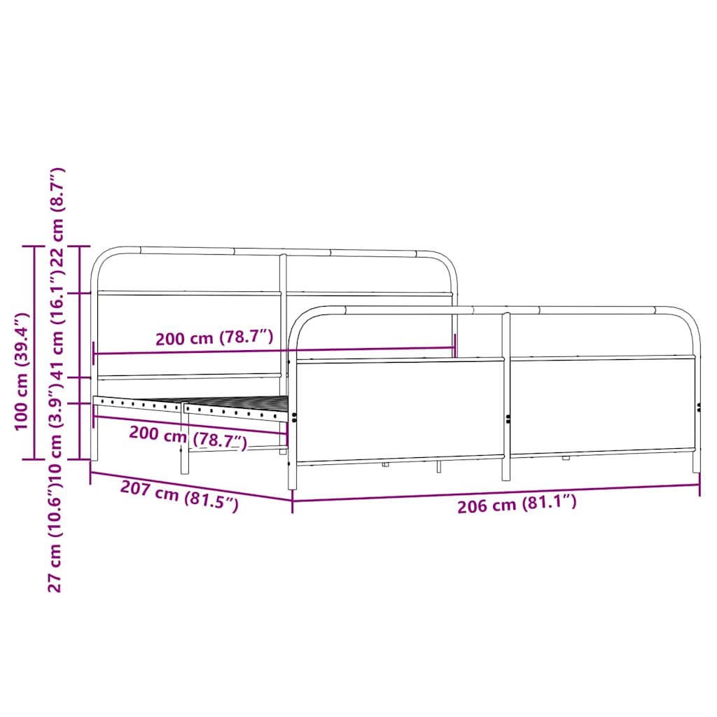 vidaXL Metal Bed Frame without Mattress Sonoma Oak 200x200 cm