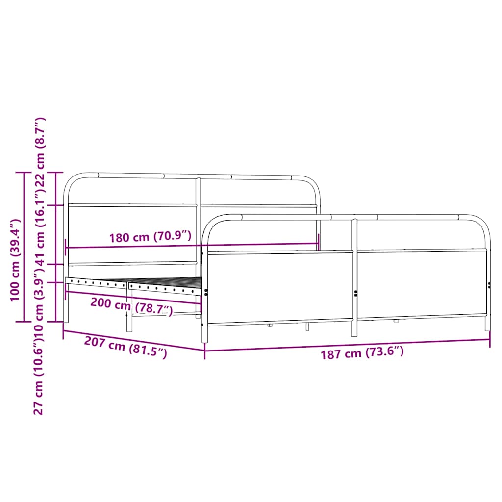 vidaXL Metal Bed Frame without Mattress Brown Oak 180x200 cm