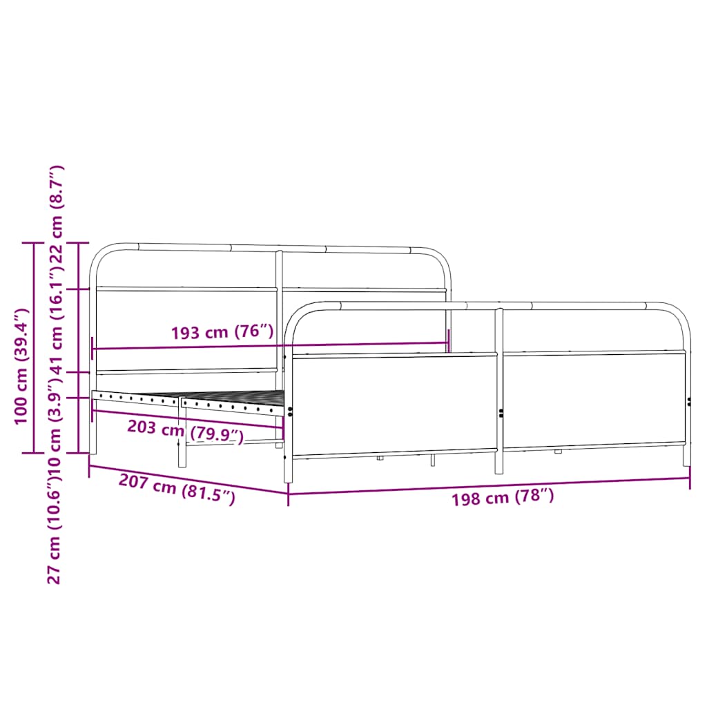 vidaXL Metal Bed Frame without Mattress Brown Oak 193x203 cm