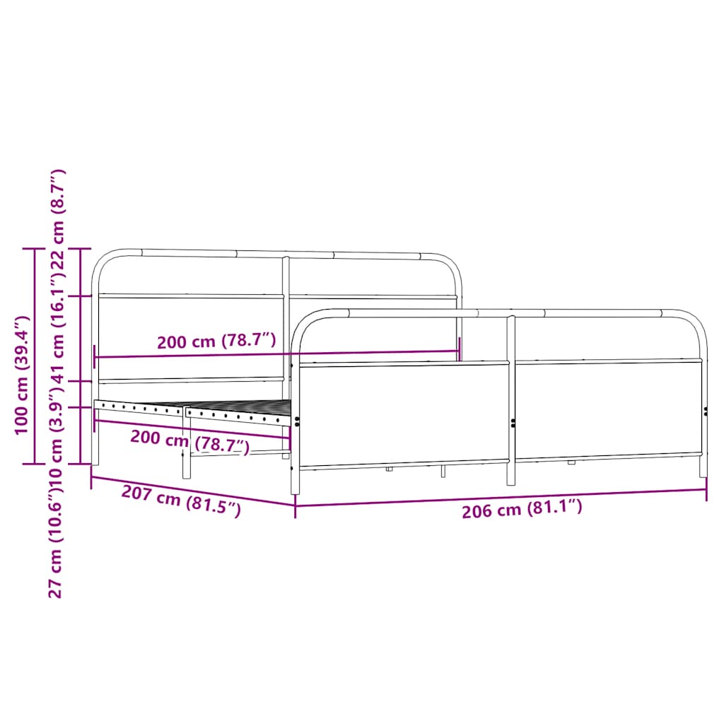 vidaXL Metal Bed Frame without Mattress Brown Oak 200x200 cm