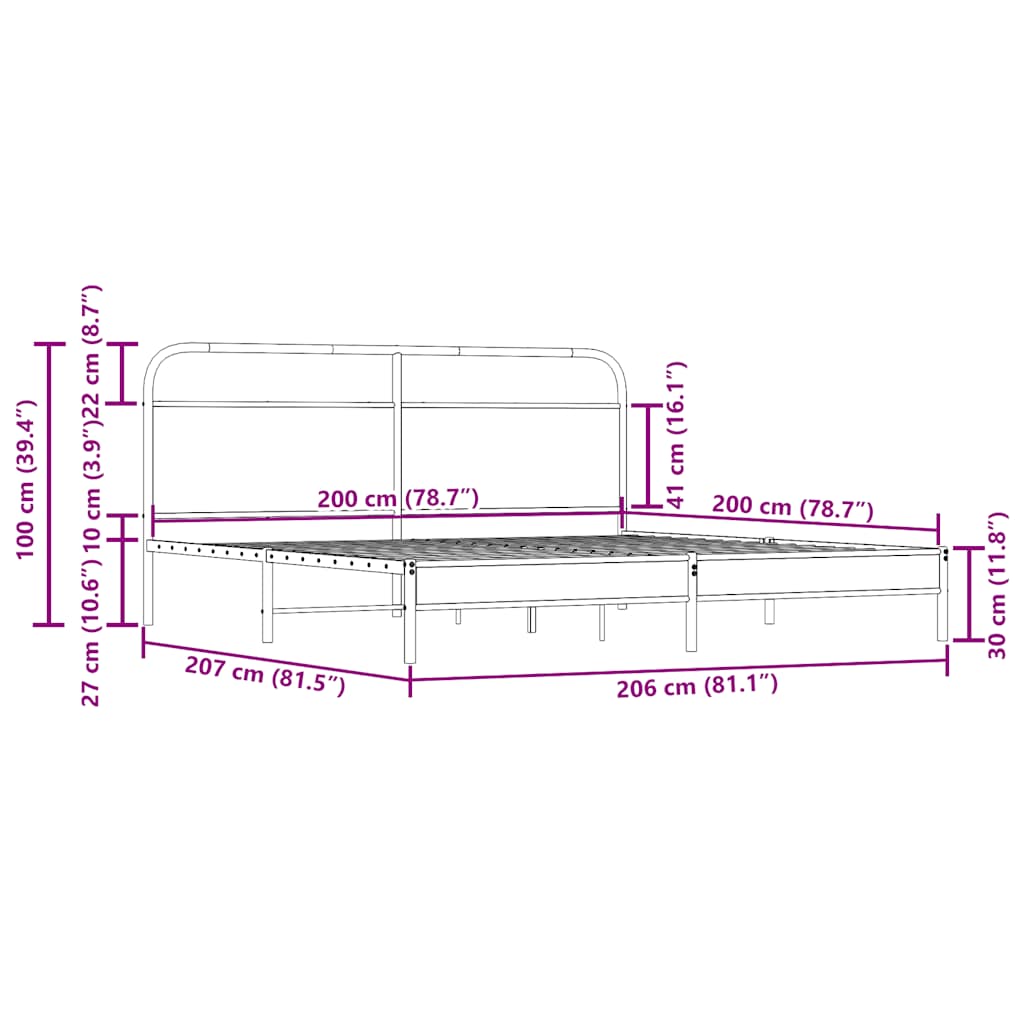vidaXL Metal Bed Frame without Mattress Smoked Oak 200x200 cm