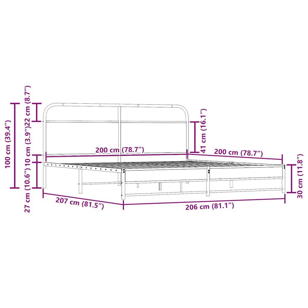 vidaXL Metal Bed Frame without Mattress Smoked Oak 200x200 cm