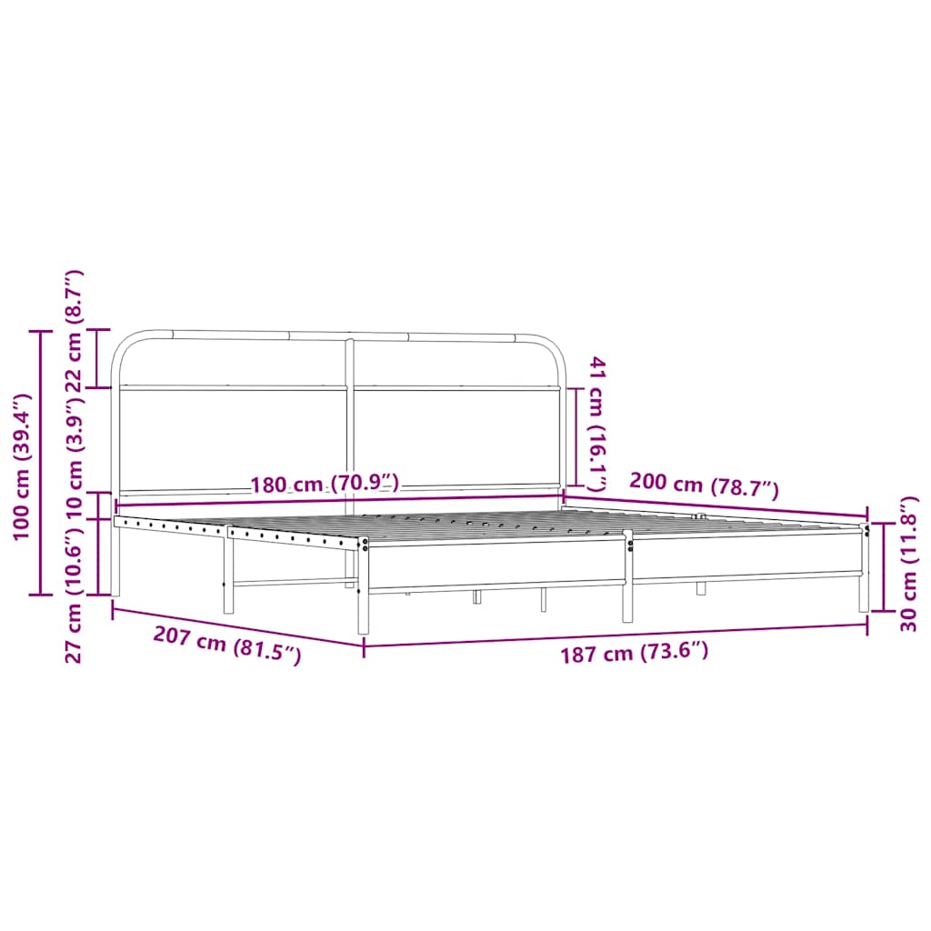 vidaXL Metal Bed Frame without Mattress Sonoma Oak 180x200 cm
