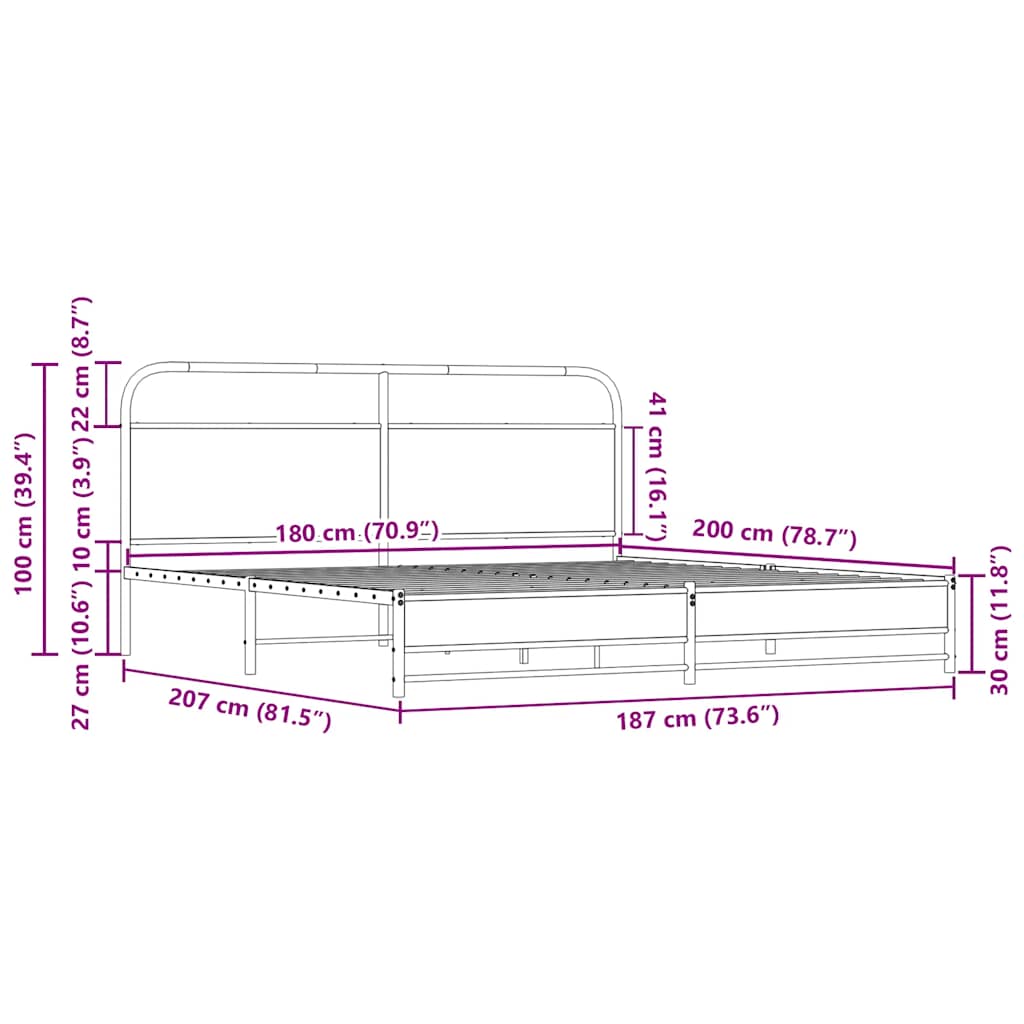 vidaXL Metal Bed Frame without Mattress Sonoma Oak 180x200 cm