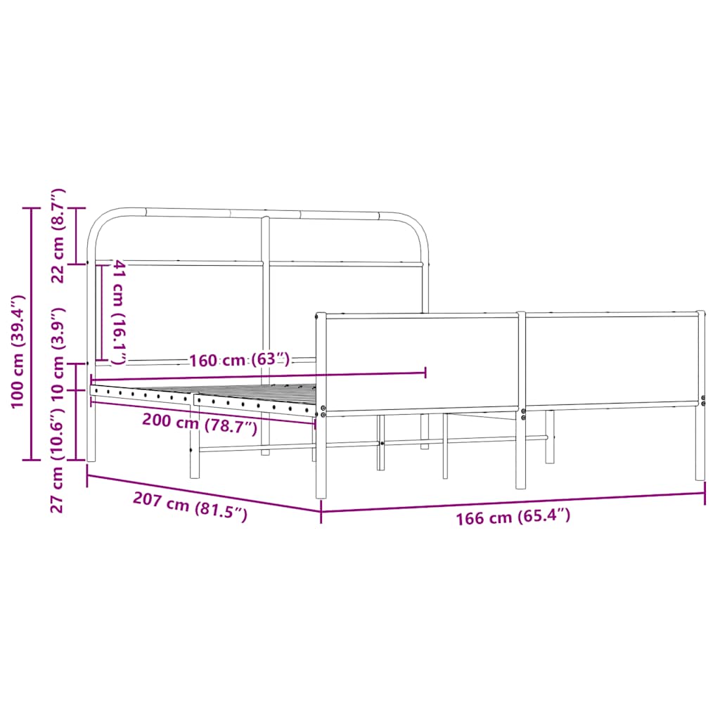 vidaXL Metal Bed Frame without Mattress Sonoma Oak 160x200 cm