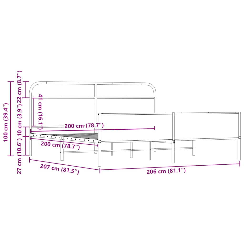 vidaXL Metal Bed Frame without Mattress Sonoma Oak 200x200 cm