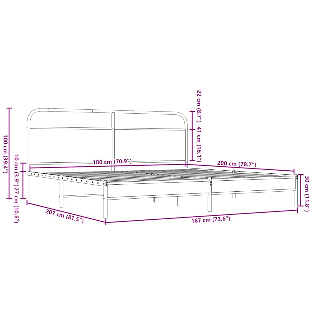 vidaXL Metal Bed Frame without Mattress Brown Oak 180x200 cm