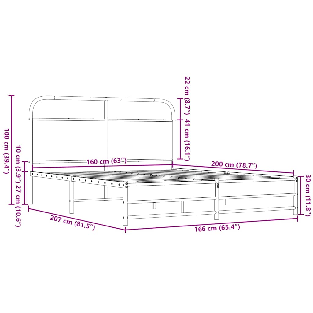vidaXL Metal Bed Frame without Mattress Brown Oak 160x200 cm