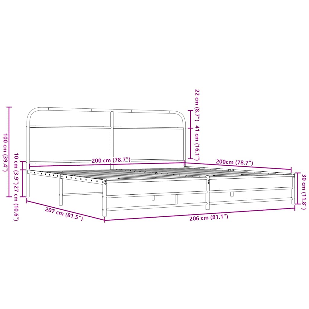 vidaXL Metal Bed Frame without Mattress Brown Oak 200x200 cm