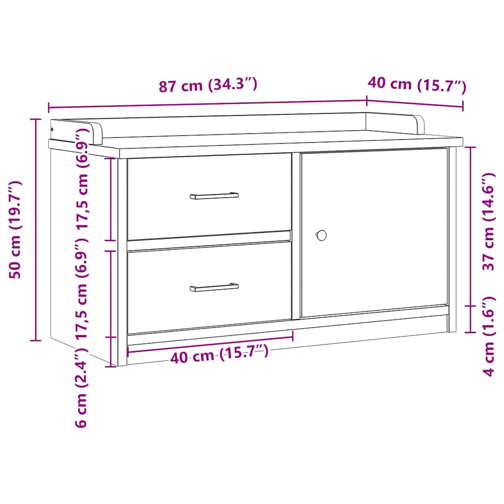 vidaXL Hallway Bench SANDNES 87x40x50 cm Solid Wood Pine