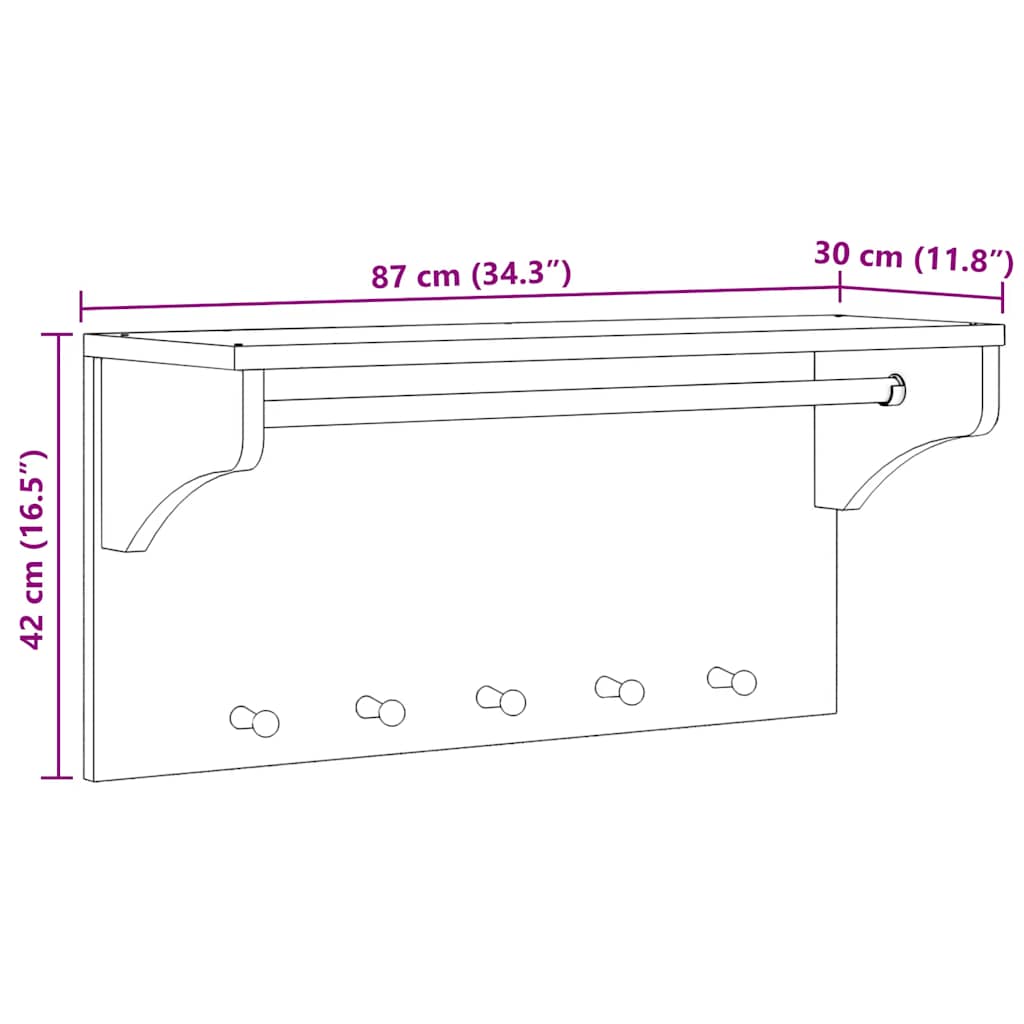 vidaXL Wall-mounted Coat Rack "SANDNES" 87x30x42 cm Solid Wood Pine