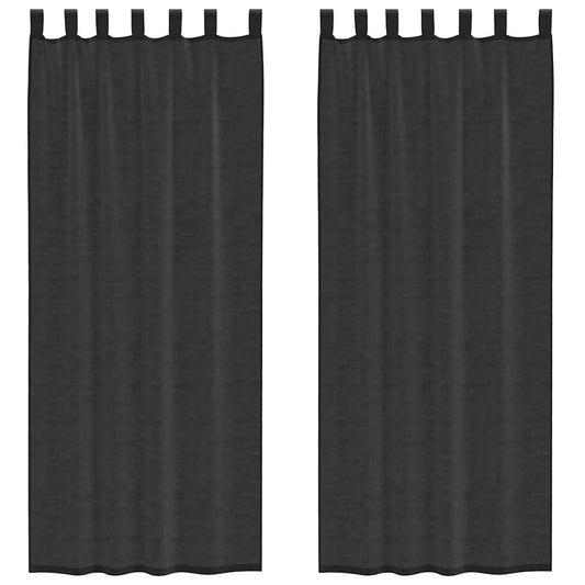 vidaXL Voile Curtains with Tab Top 2 pcs Black