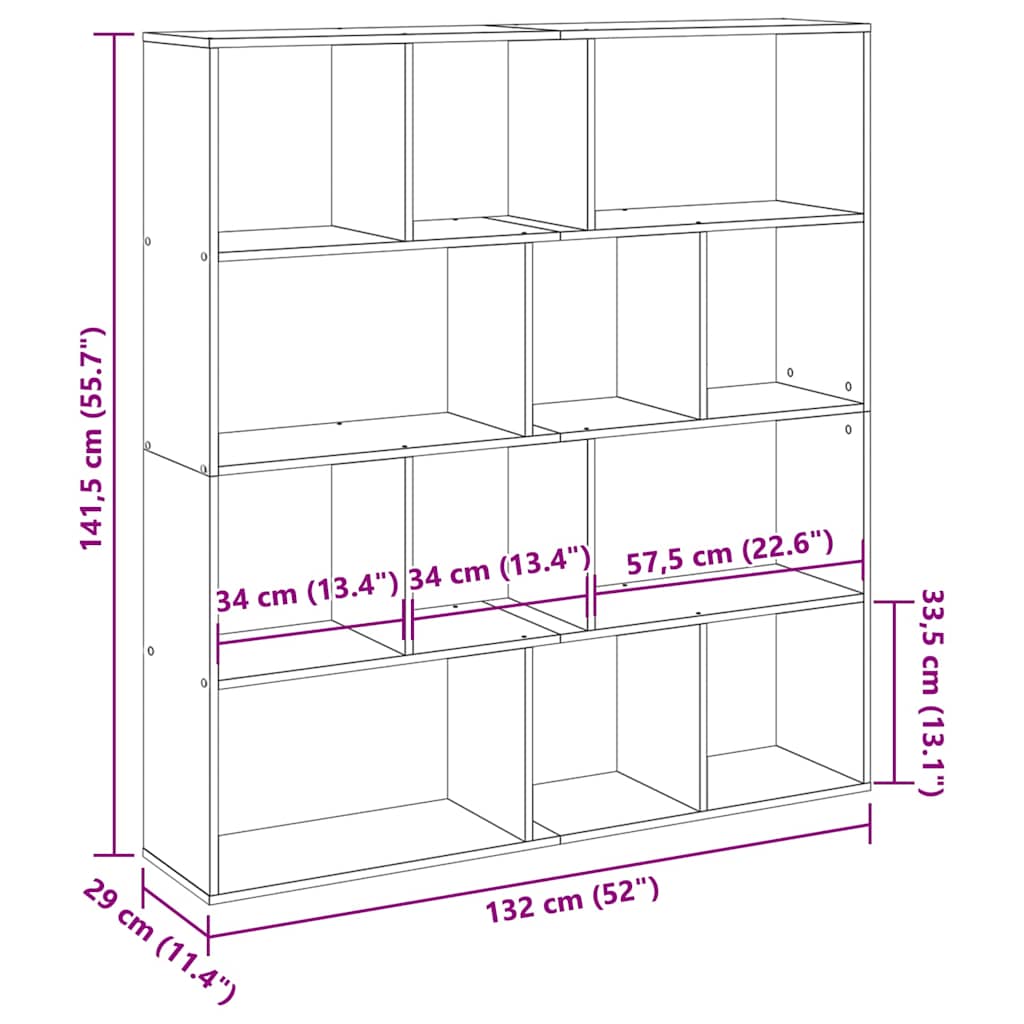 vidaXL Book Cabinet Concrete Grey 132x29x141.5 cm Engineered Wood