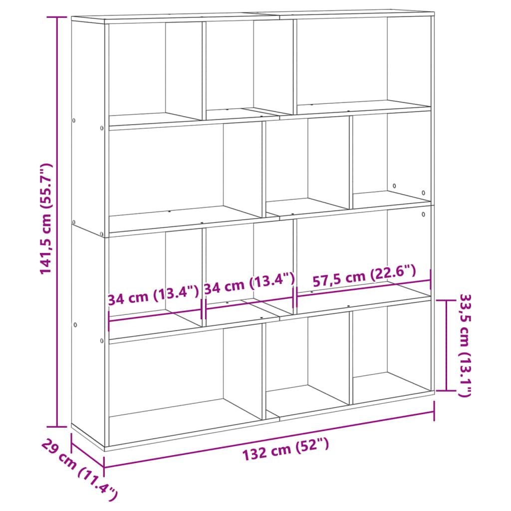 vidaXL Book Cabinet Smoked Oak 132x29x141,5 cm Engineered Wood