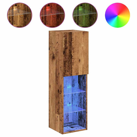 vidaXL 2 Piece TV Cabinet Set with LED Lights Old Wood 30,5x30x102 cm