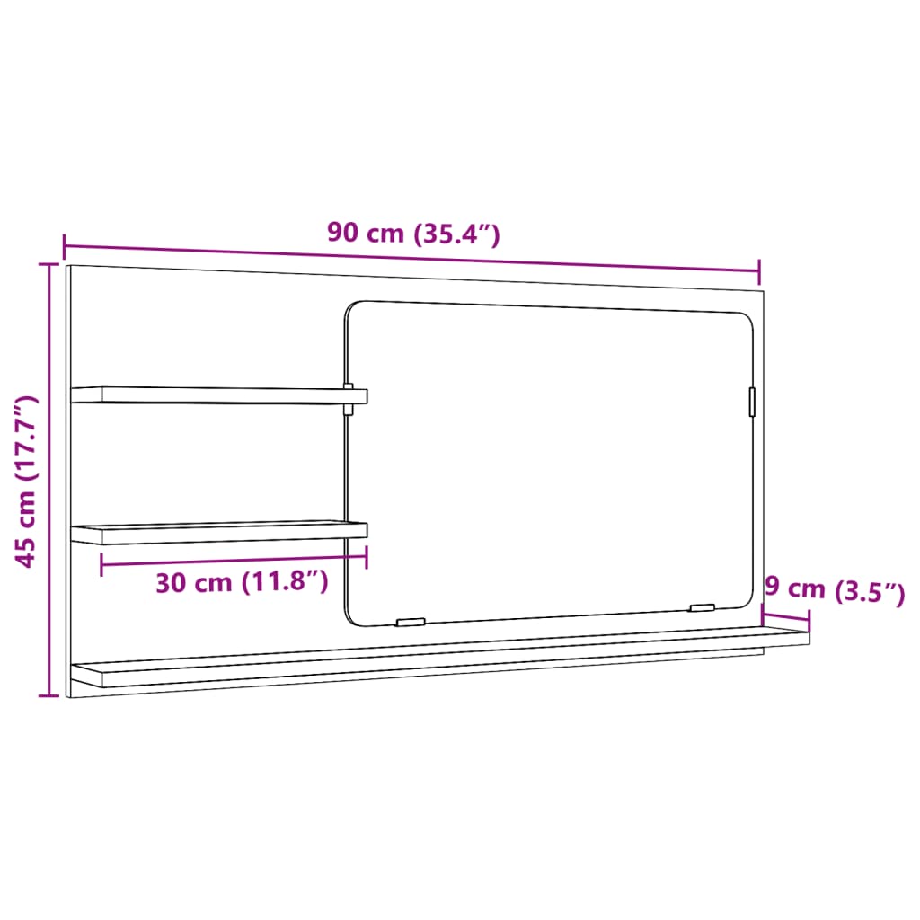 vidaXL Bathroom Mirror Cabinet Old Wood 90x11x45 cm Engineered Wood