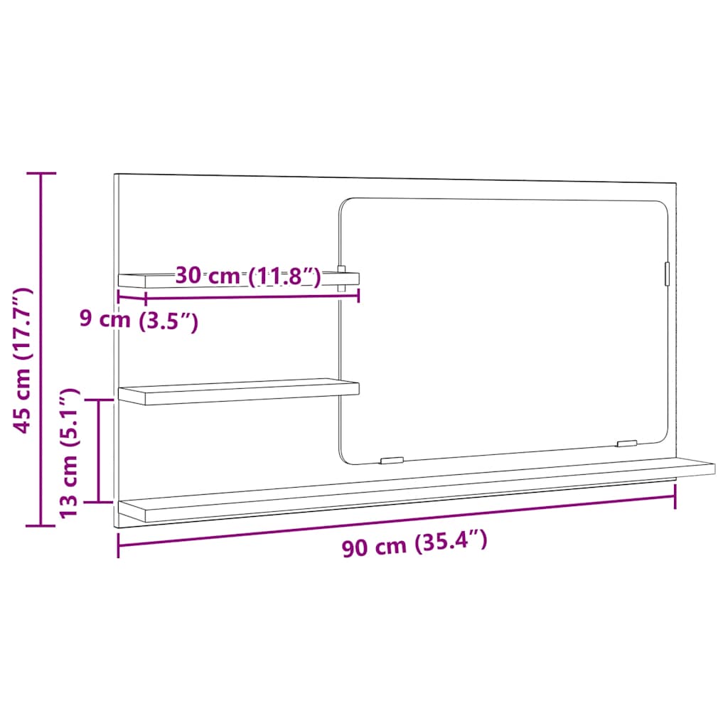 vidaXL Bathroom Mirror Cabinet Artisan Oak 90x11x45 cm Engineered Wood