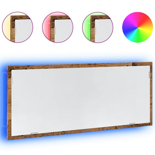 vidaXL LED Bathroom Mirror Old Wood 100x8.5x37 cm Engineered Wood