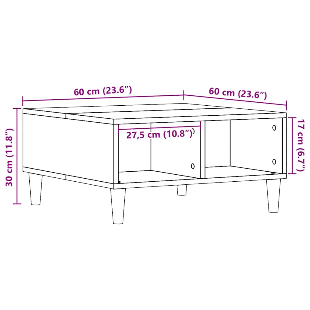 vidaXL Coffee Table Old Wood 60x60x30 cm Engineered Wood
