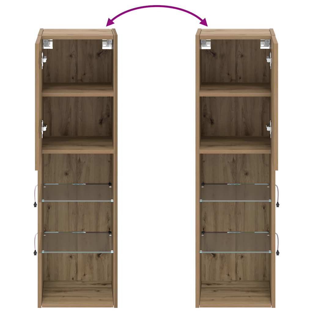 vidaXL TV Cabinets with LED Lights 2 pcs Artisian Oak 30.5x30x102 cm