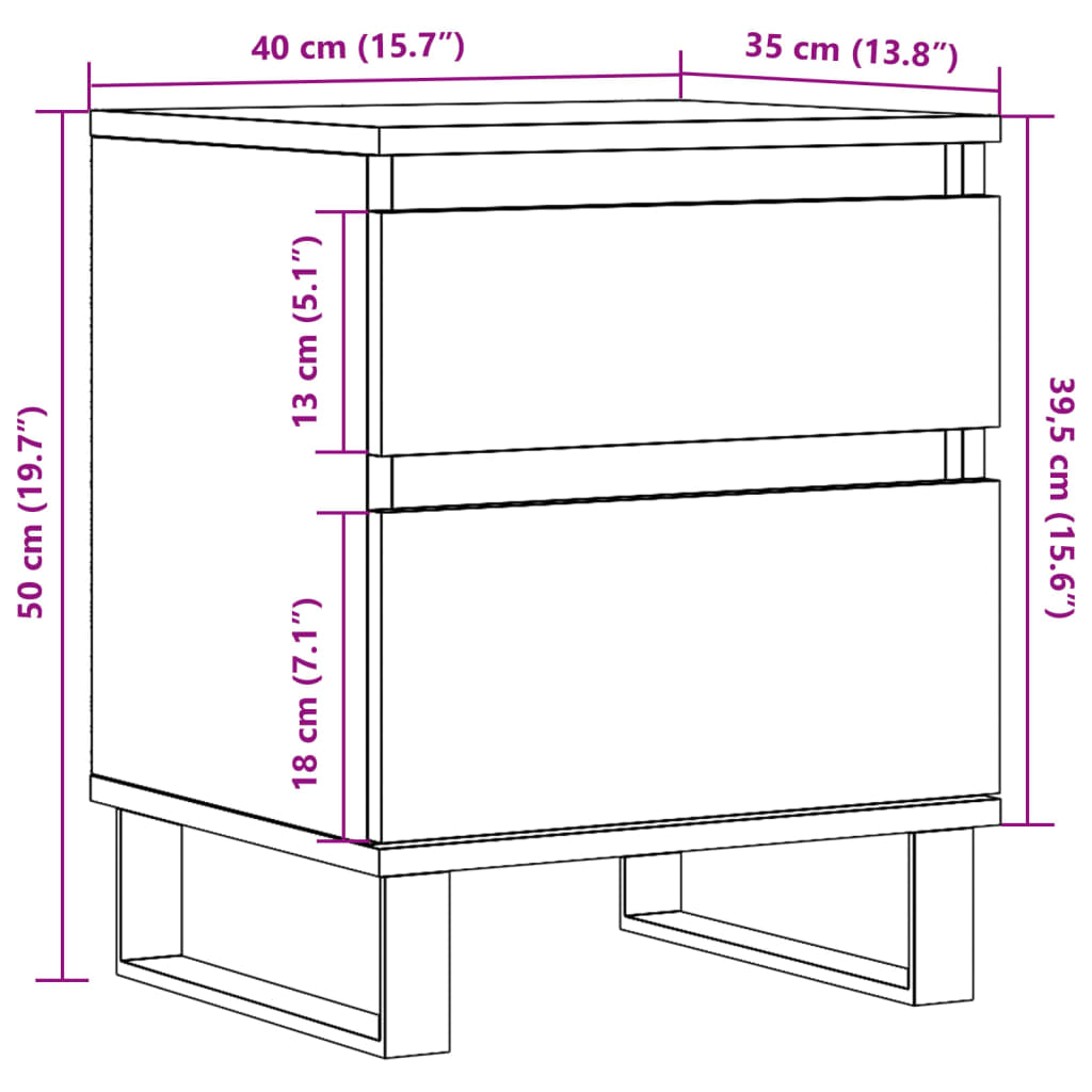 vidaXL Bedside Cabinet Artisan Oak 40x35x50 cm Engineered Wood