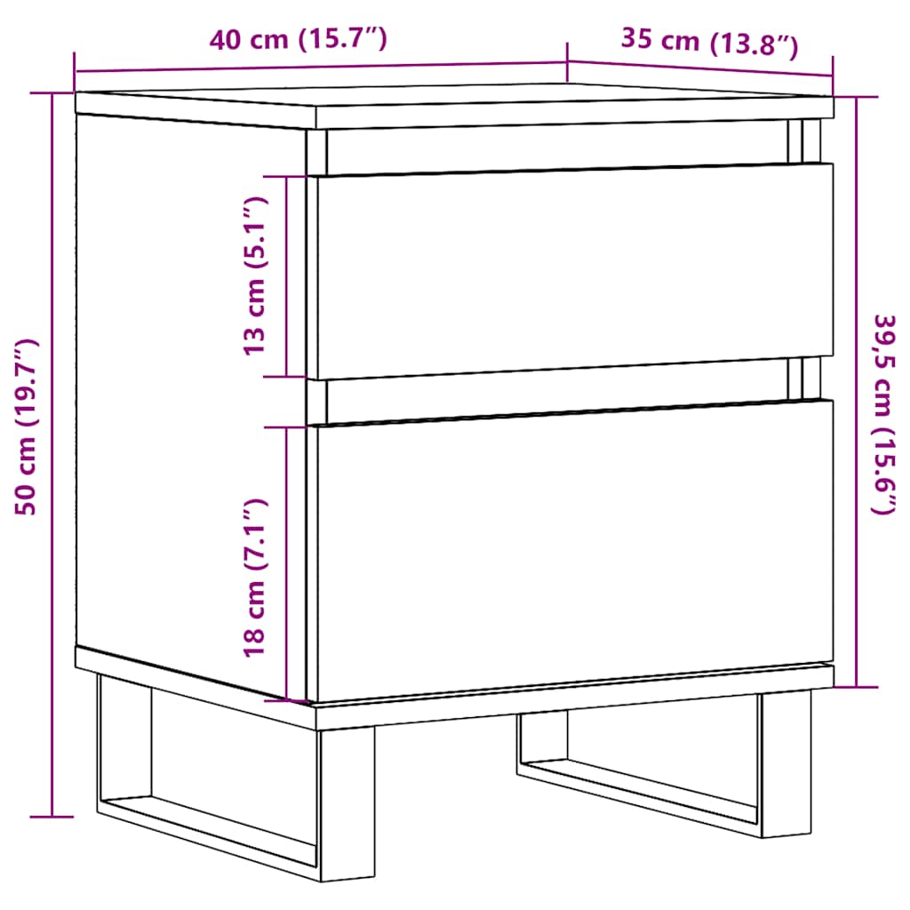 vidaXL Bedside Cabinets 2 pcs Artisan Oak 40x35x50 cm Engineered Wood