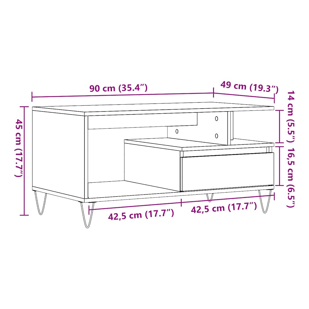vidaXL Coffee Table Old Wood 90x49x45 cm Engineered Wood