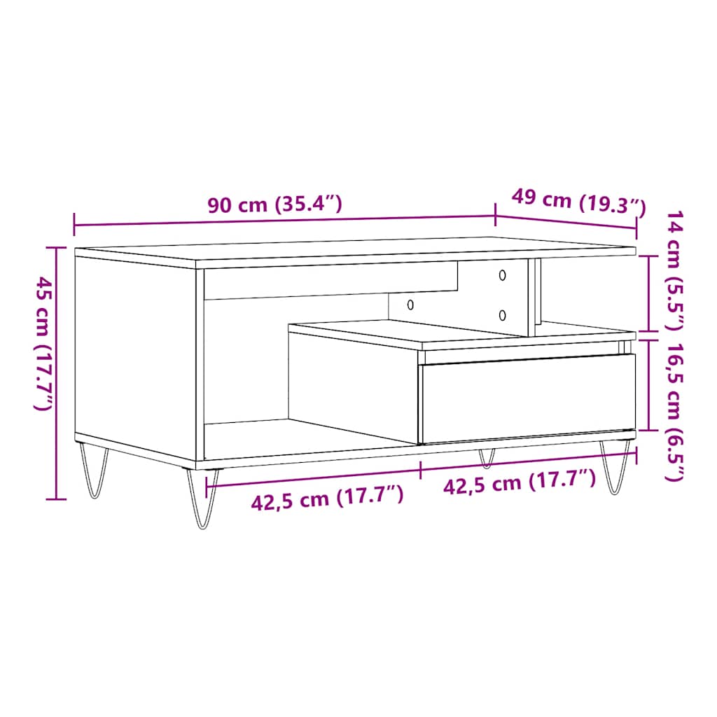 vidaXL Coffee Table Artisan Oak 90x49x45 cm Engineered Wood