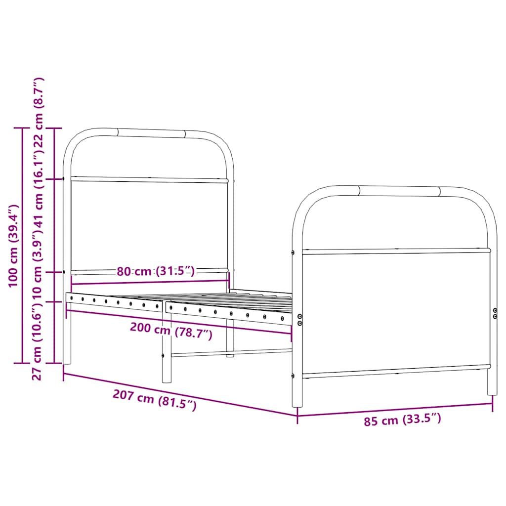 vidaXL Bed Frame Without Mattress 80x200 cm Sonoma Oak Engineered Wood