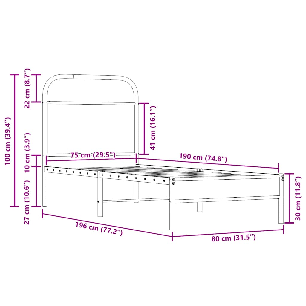 vidaXL Bed Frame Without Mattress 75x190 cm Smoked Oak Engineered Wood