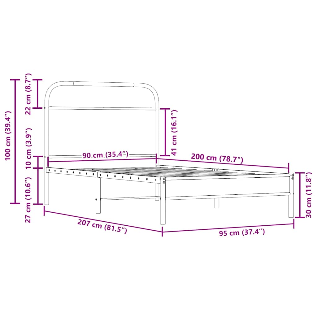 vidaXL Bed Frame Without Mattress 90x200 cm Smoked Oak Engineered Wood