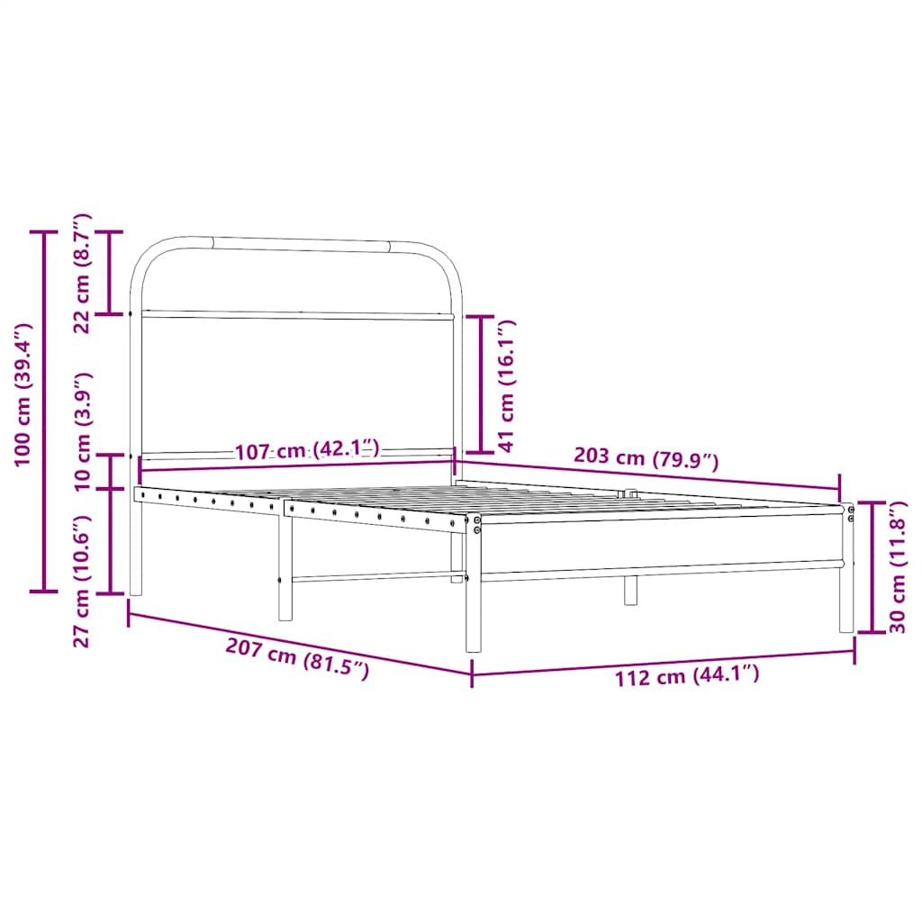 vidaXL Bed Frame Without Mattress 107x203 cm Smoked Oak Engineered Wood