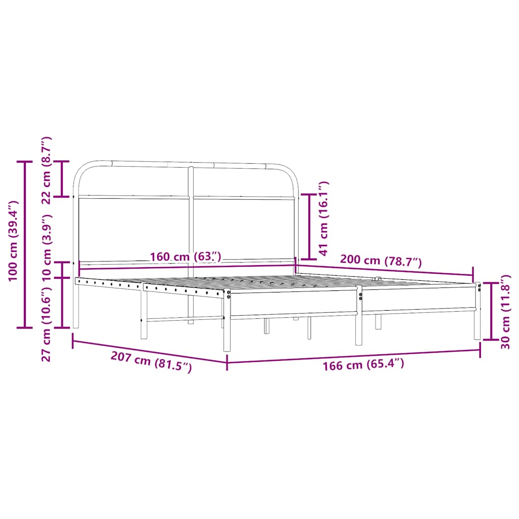 vidaXL Bed Frame Without Mattress 160x200cm Smoked Oak Engineered Wood