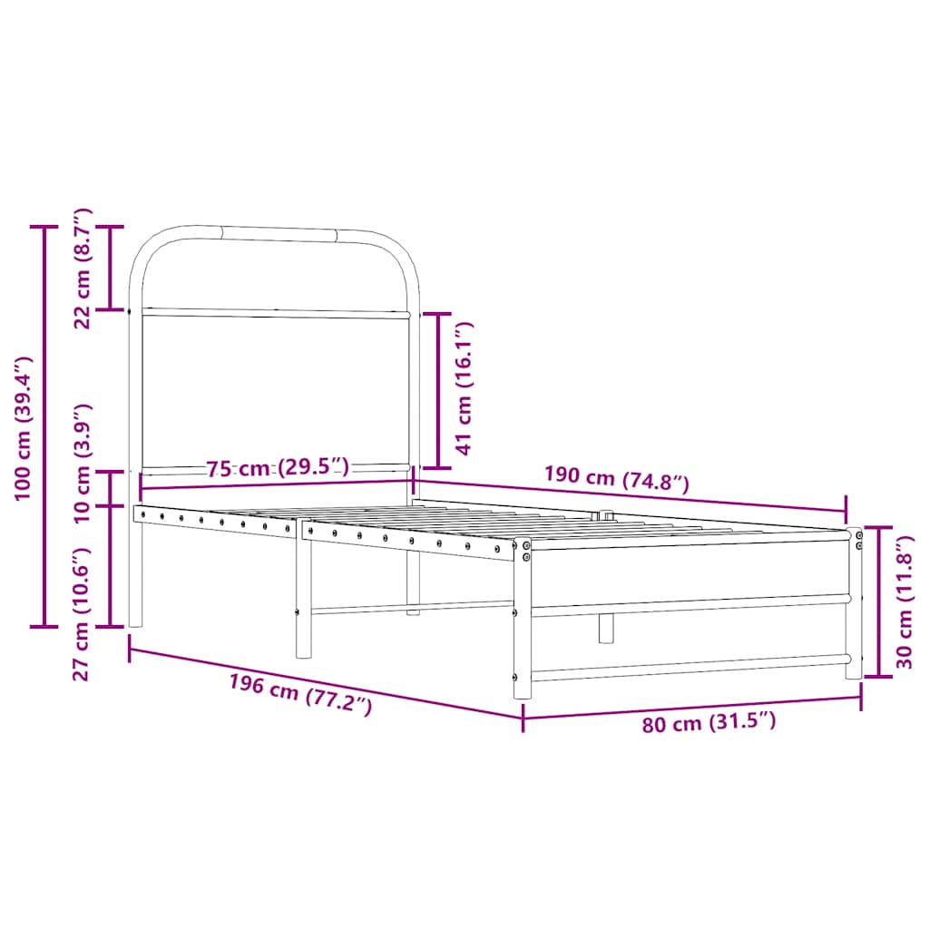 vidaXL Bed Frame Without Mattress 75x190 cm Smoked Oak Engineered Wood