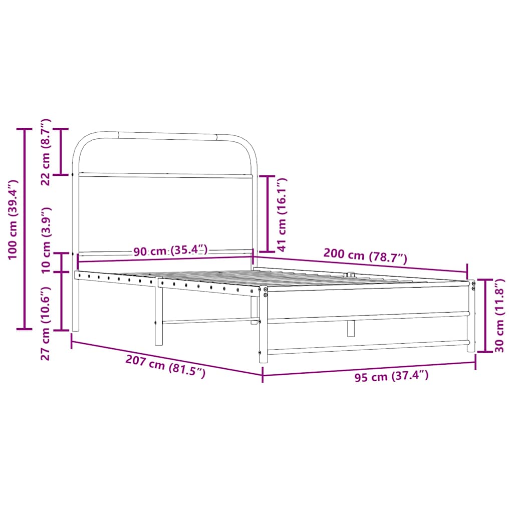 vidaXL Bed Frame Without Mattress 90x190 cm Smoked Oak Engineered Wood