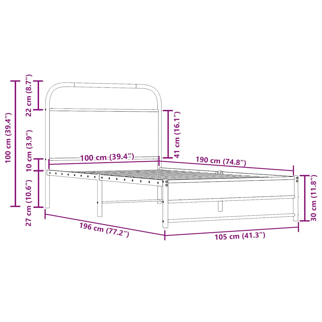 vidaXL Bed Frame Without Mattress 100x190cm Smoked Oak Engineered Wood