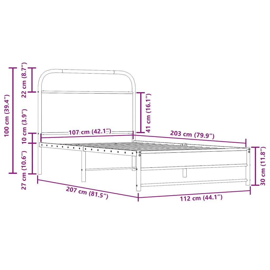 vidaXL Bed Frame Without Mattress 107x203 cm Smoked Oak Engineered Wood