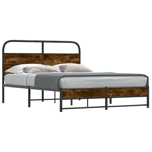 vidaXL Bed Frame Without Mattress 135x190 cm Smoked Oak Engineered Wood