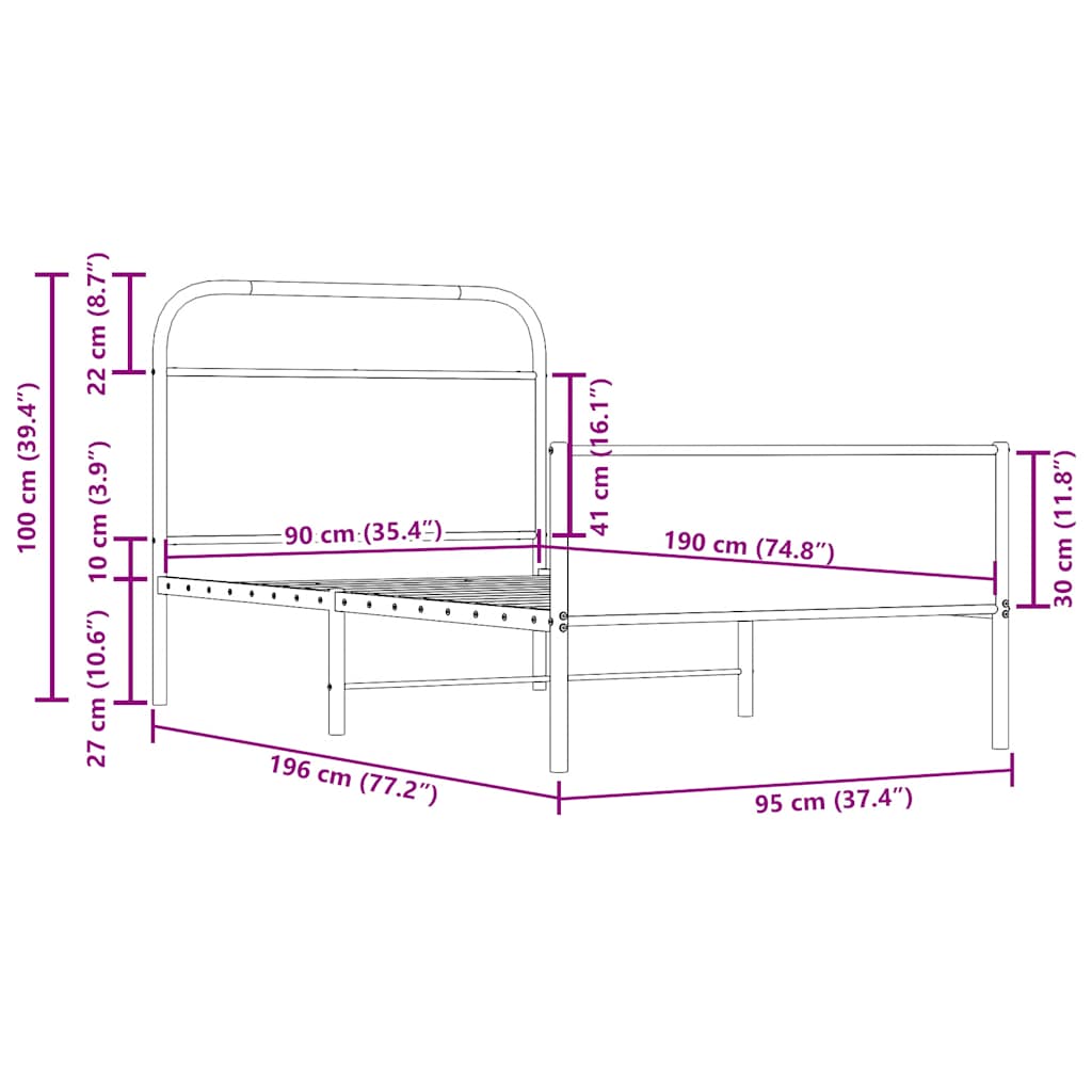 vidaXL Bed Frame without Mattress 90x190 cm Sonoma Oak Engineered Wood