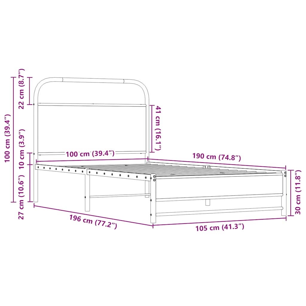 vidaXL Bed Frame without Mattress 100x190 cm Sonoma Oak Engineered Wood