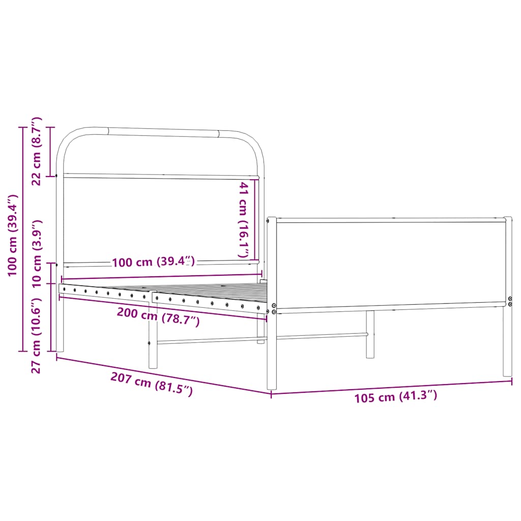 vidaXL Bed Frame without Mattress 100x200 cm Sonoma Oak Engineered Wood