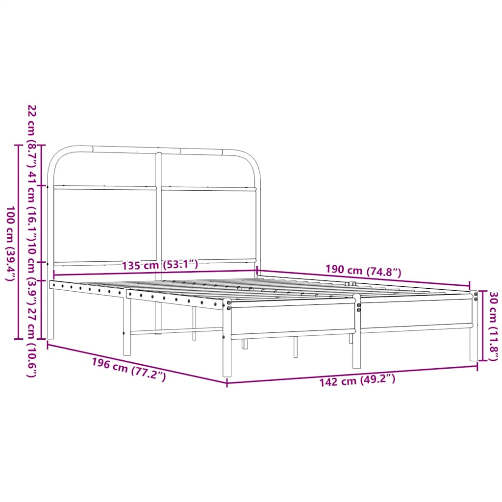 vidaXL Bed Frame without Mattress 135x190 cm Brown Oak Engineered Wood