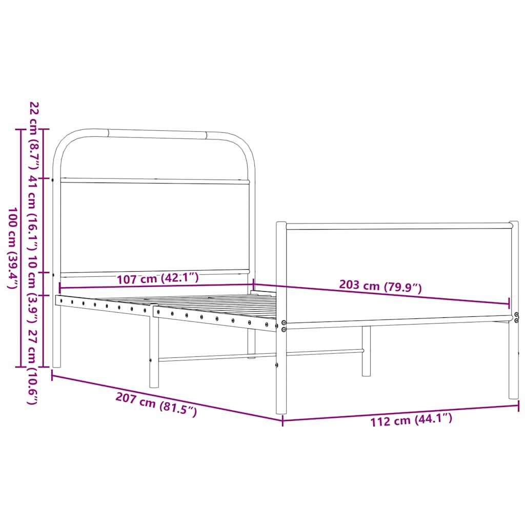 vidaXL Bed Frame without Mattress 107x203 cm Brown Oak Engineered Wood