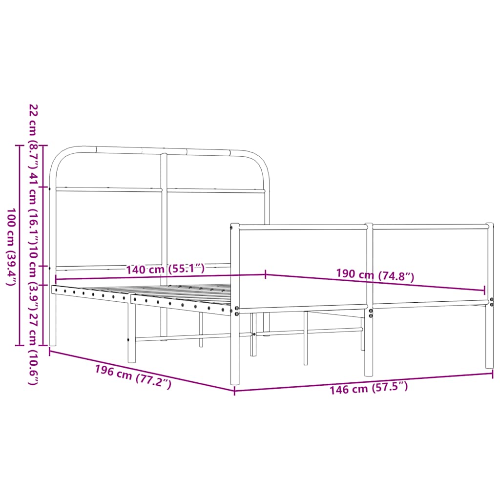 vidaXL Bed Frame without Mattress 140x190 cm Brown Oak Engineered Wood