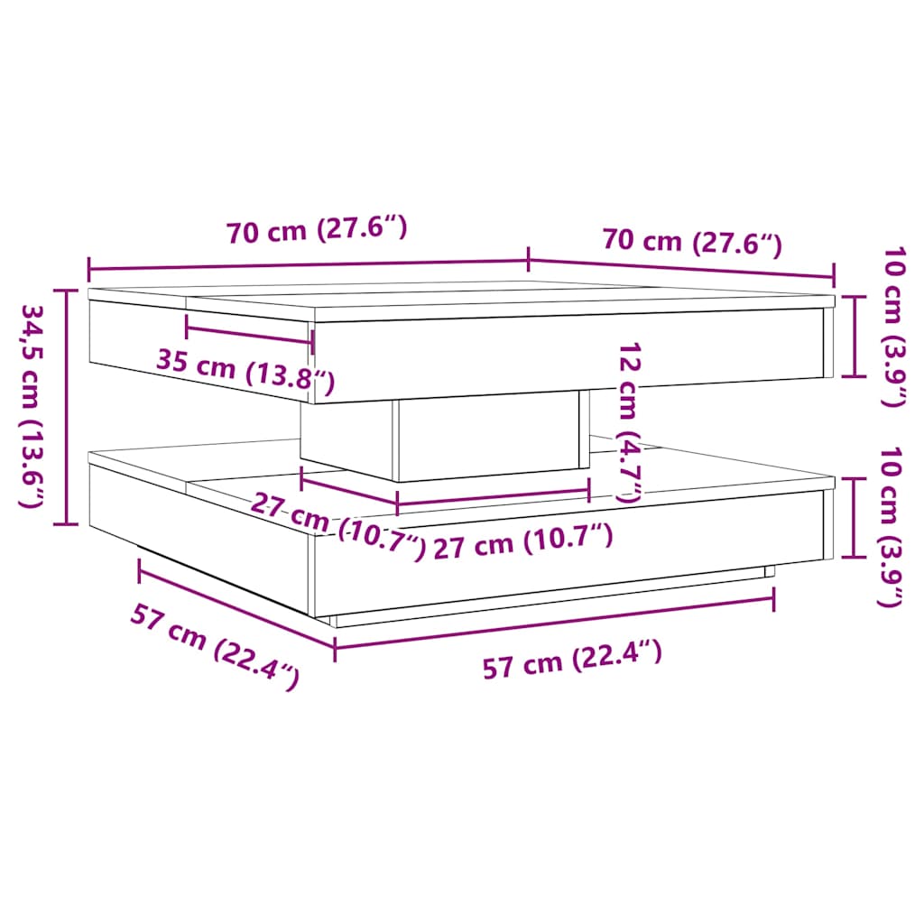 vidaXL Coffee Table 360-Degree Rotatable Black 70x70x34.5 cm