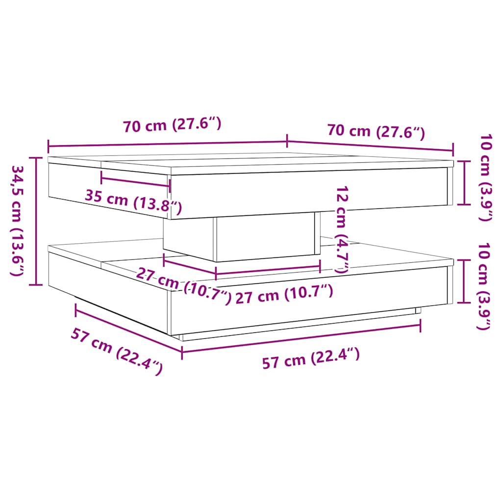 vidaXL Coffee Table 360-Degree Rotatable Smoked Oak 70x70x34.5 cm