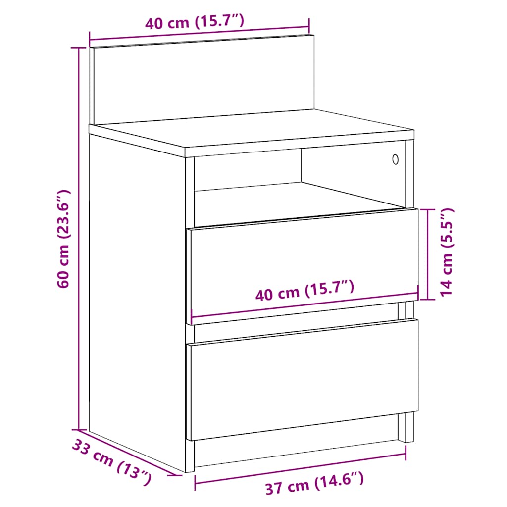 vidaXL Bedside Cabinets 2 pcs with 2 Drawers Old Wood 40x33x60 cm