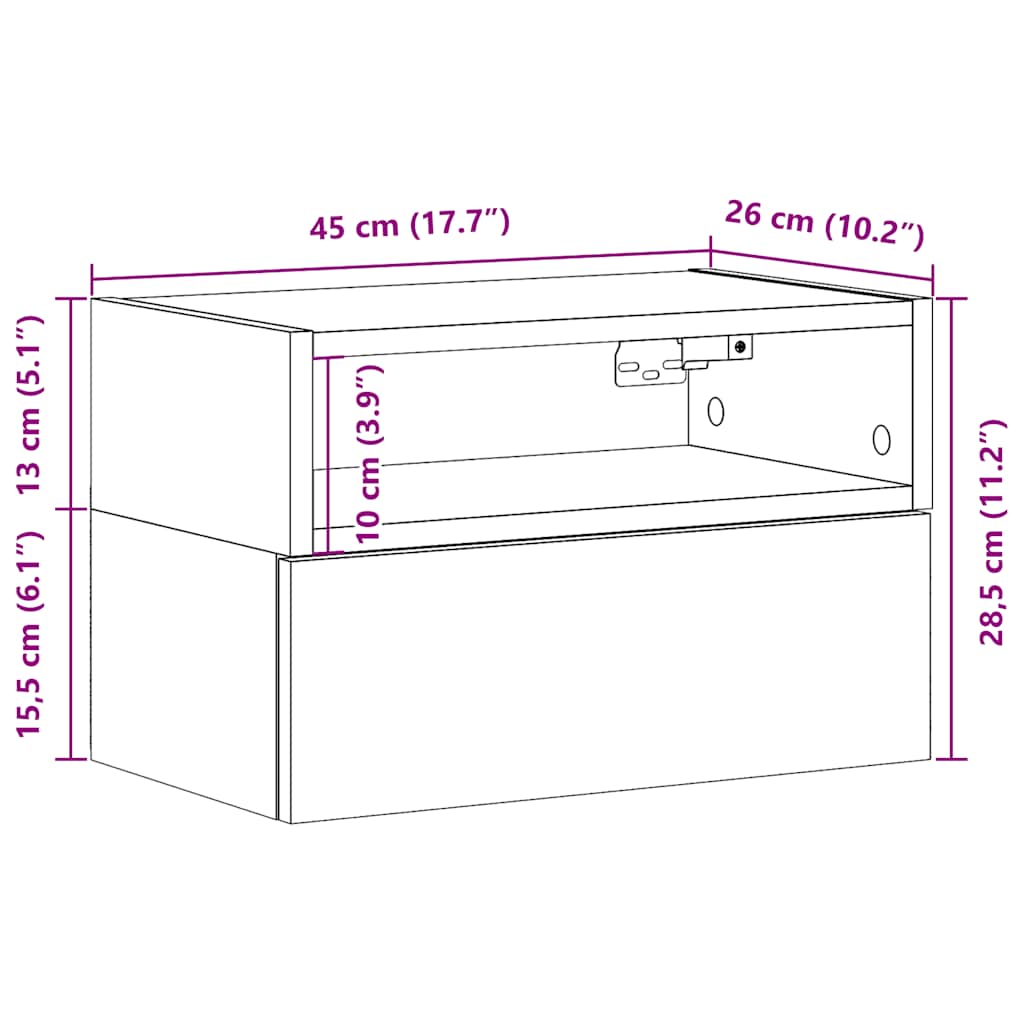 vidaXL Wall-mounted Bedside Cabinet Old Wood 45x26x28,5 cm